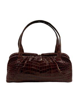 Chocolate Brown Croc-Embossed Leather Bag
